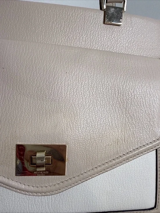 Kate Spade Cream White Pebbled Leather Satchel Crossbody Bag Gold Hardware - Picture 16 of 16